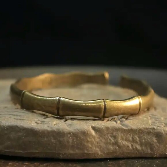 14K Gold Womens Vintage Bamboo Bangle Cuff Bracelet Ladies 14 K Silver Jewelry - Picture 5 of 10